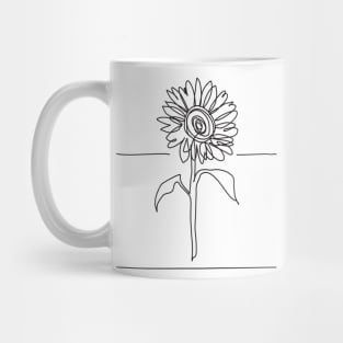 Sunflower Line Drawing - Black Mug